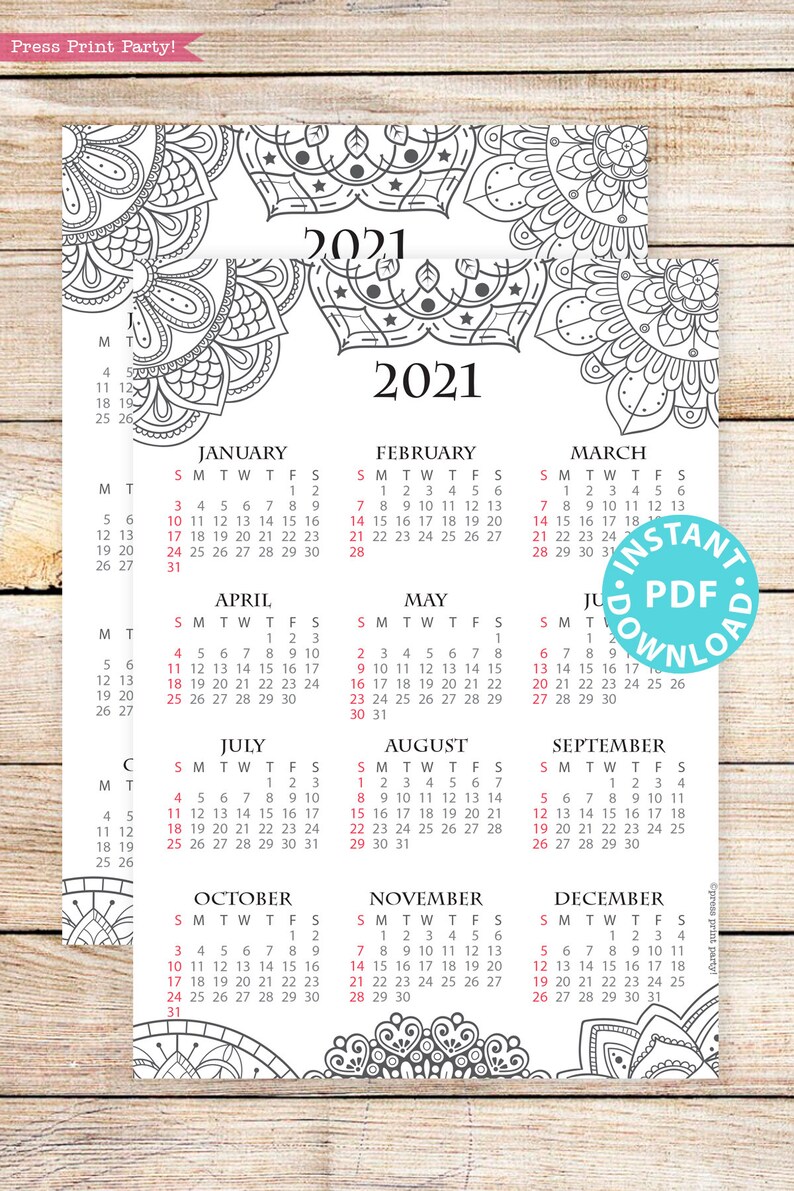 2021 Calendar Template Printable Mandala Bullet Journal | Etsy