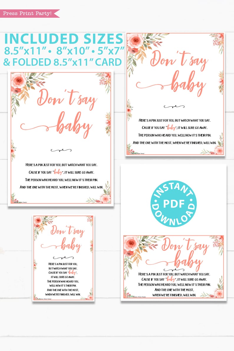Don't Say Baby Sign Printable Baby Shower Game Template | Etsy