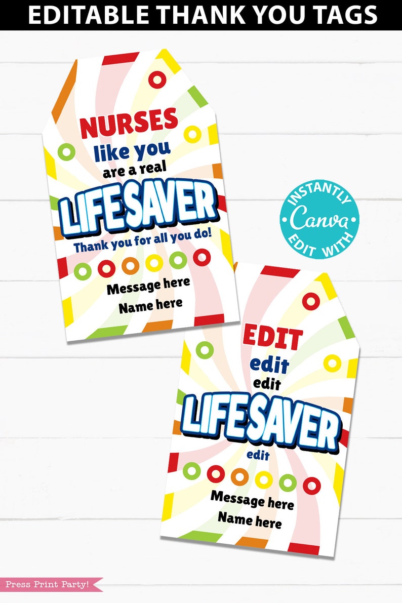 Lifesaver Thank You Gift Tags Printable Teacher Appreciation - Etsy
