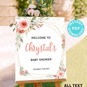 Baby Shower Printable Decoration Kit, Girl Baby Shower Template Bundle, Blush Peach Floral Baby girl decor, Oh Baby, INSTANT DOWNLOAD image 3