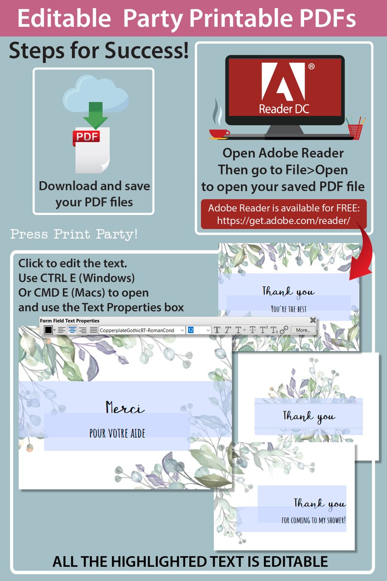 Wedding Thank You Cards With Envelope Printable Template Set Etsy