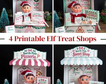 4 Christmas North Pole Elf Treat Shops, Elf Prop Printable Kit, Santa Elf Decor, Donut Sweet Pizzeria Cookie Stand Village Accessories Decor