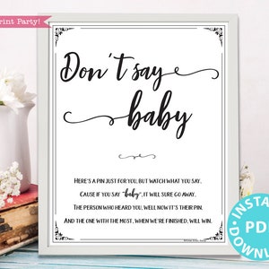 Don't Say Baby Sign Printable, Baby Shower Game Template, Funny Baby ...
