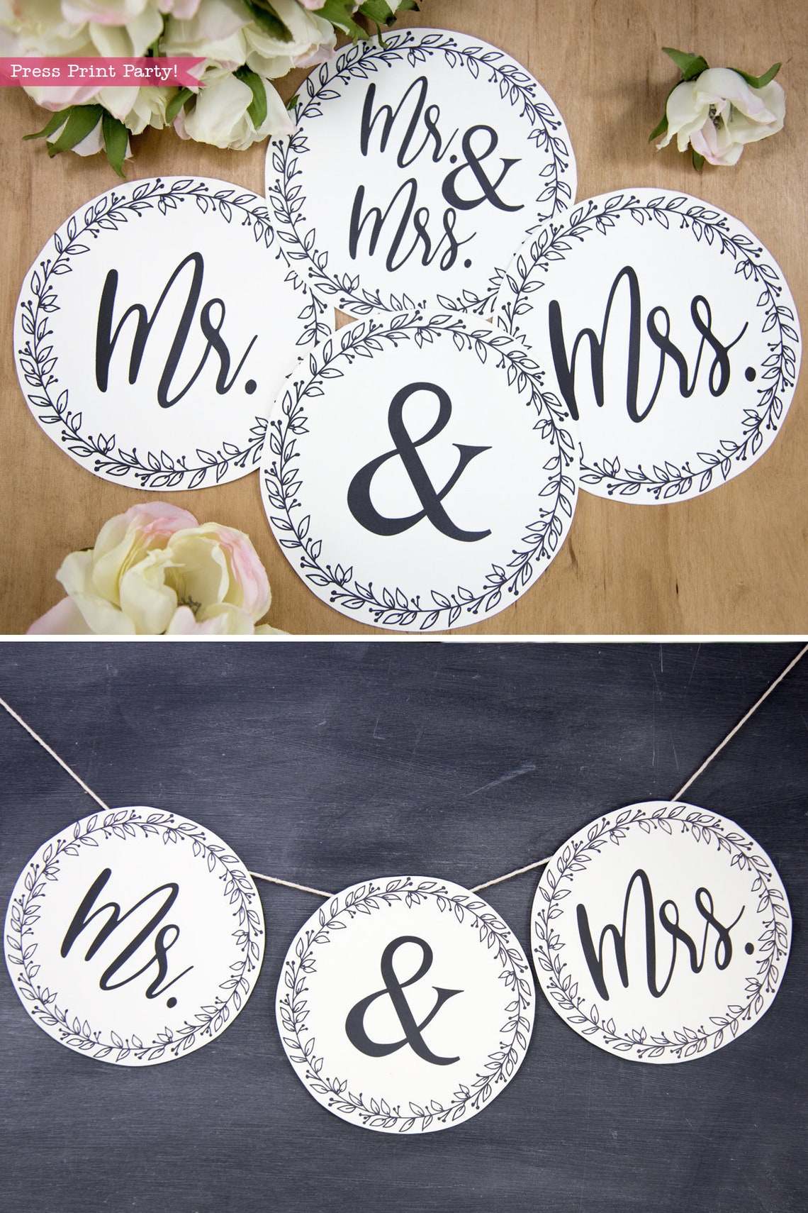 Mr and Mrs Banner Wedding Printable Editable Letters Rustic - Etsy