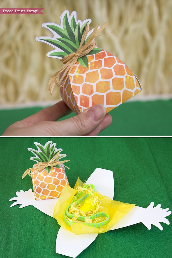 Pineapple Favor Box printable, Luau Party Favor, Treat Box, Gold Pineapple, Party like Pineapple, Luau Party Supplies, INSTANT DOWNLOAD Il_570xn