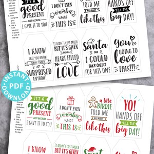 funny Christmas tags, holiday gift tags, 80 sayings black white and red and green color designs. Hilarious messages  Christmas gifts Gift for her, gift for him, gift for coworkers, gift for kids Gift wrapping white elephant Press Print Party!