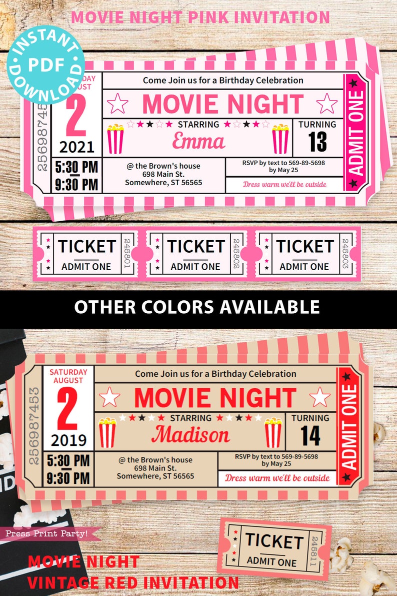 Movie Night Party Printables Teal Rustic, Movie Night Invitation, Birthday Party, Movie Night Sign, Popcorn Box, Toppers, INSTANT DOWNLOAD image 5