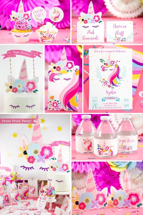 kit déco anniversaire licorne arc-en-ciel à imprimer