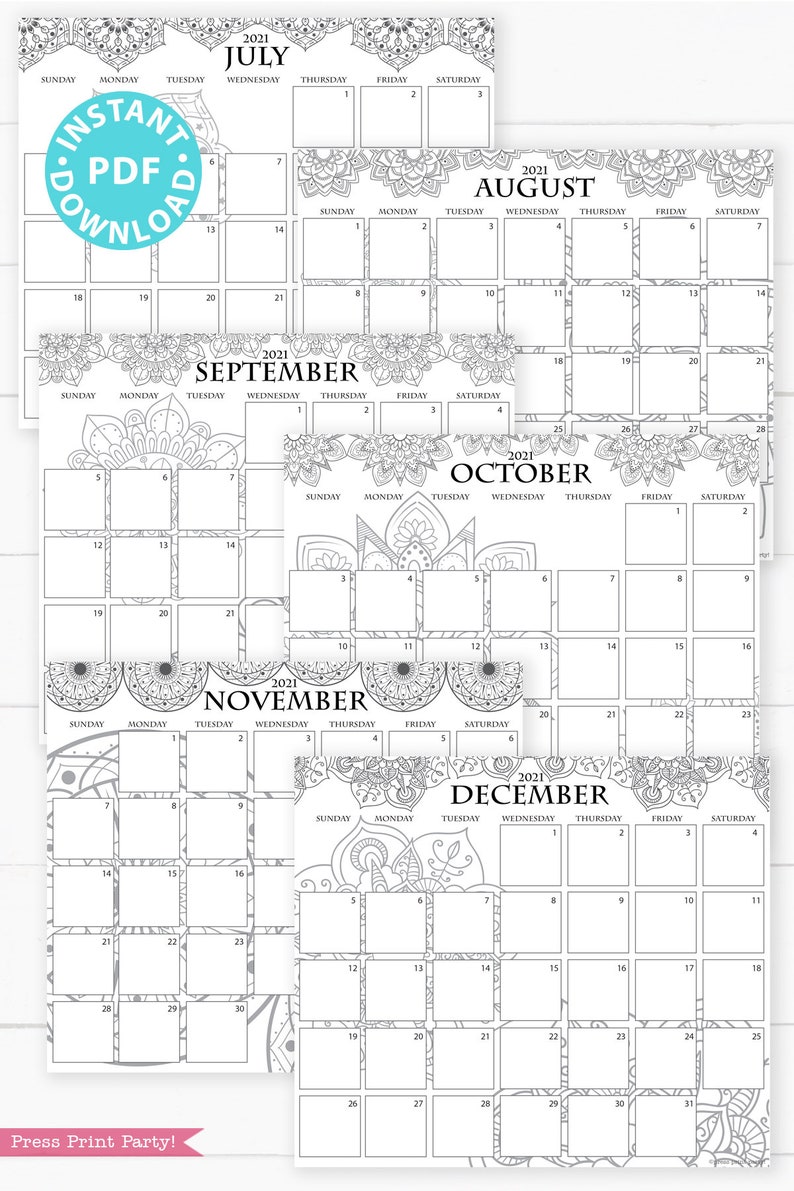 2021 Calendar Template Printable Set Mandala Bullet ...