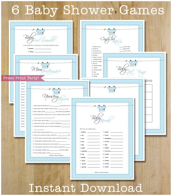 Baby Shower Games Boy, Baby Shower Game Pack, Baby Boy Blue Printables, Baby Word Scramble, Candy Bar Match-up, INSTANT DOWNLOAD Il_570xn