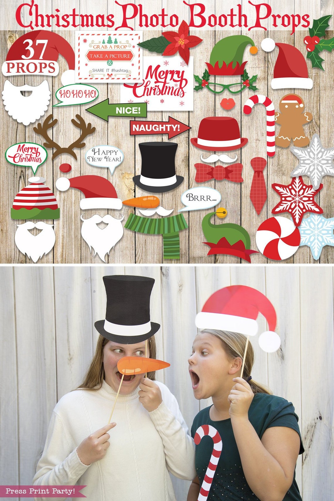 Photo Props Christmas Photo Booth Sign Printable Editable | Etsy