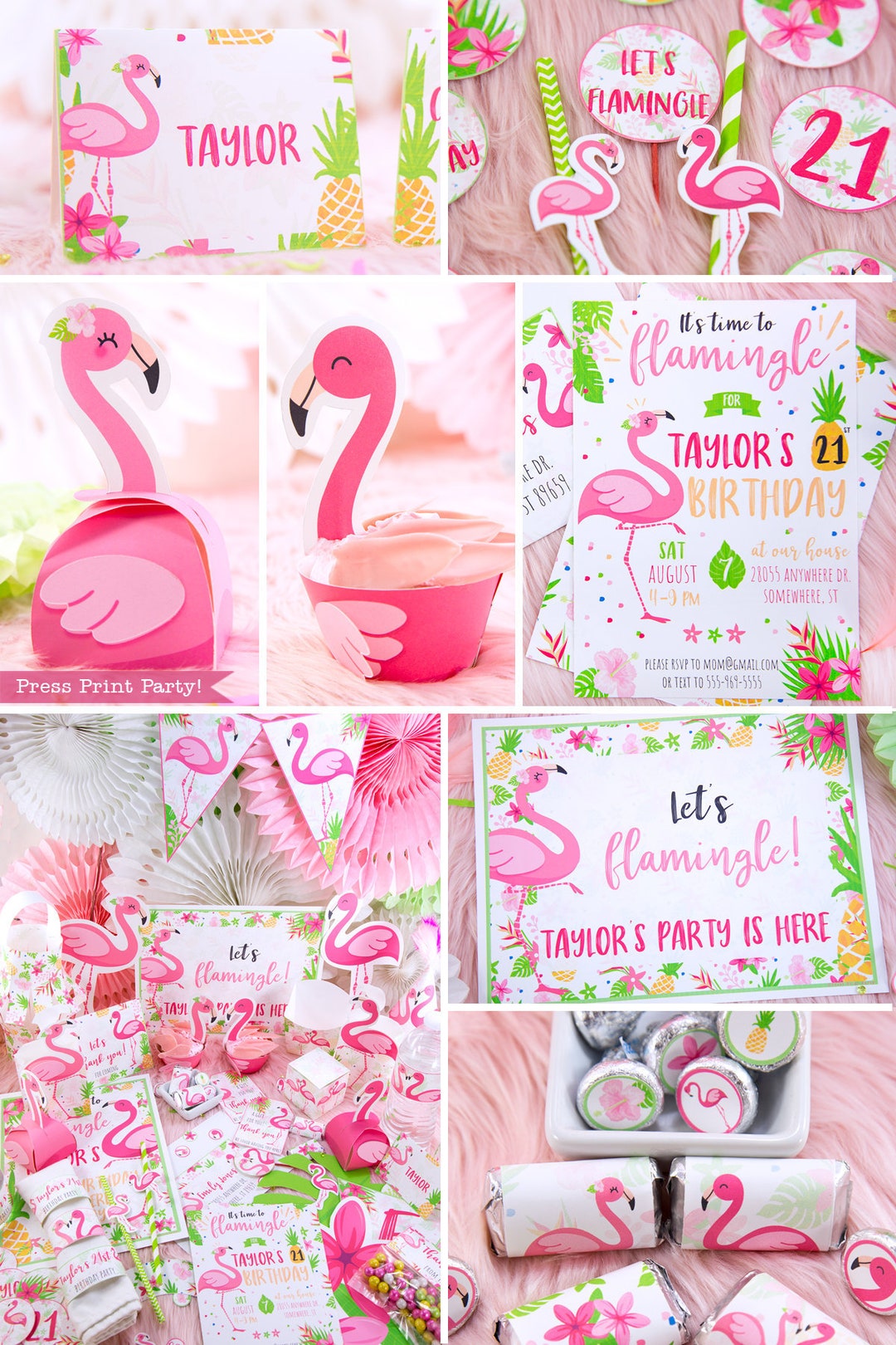 Flamingo Printable Birthday Party Printables, Pink Tropical Flamingo ...