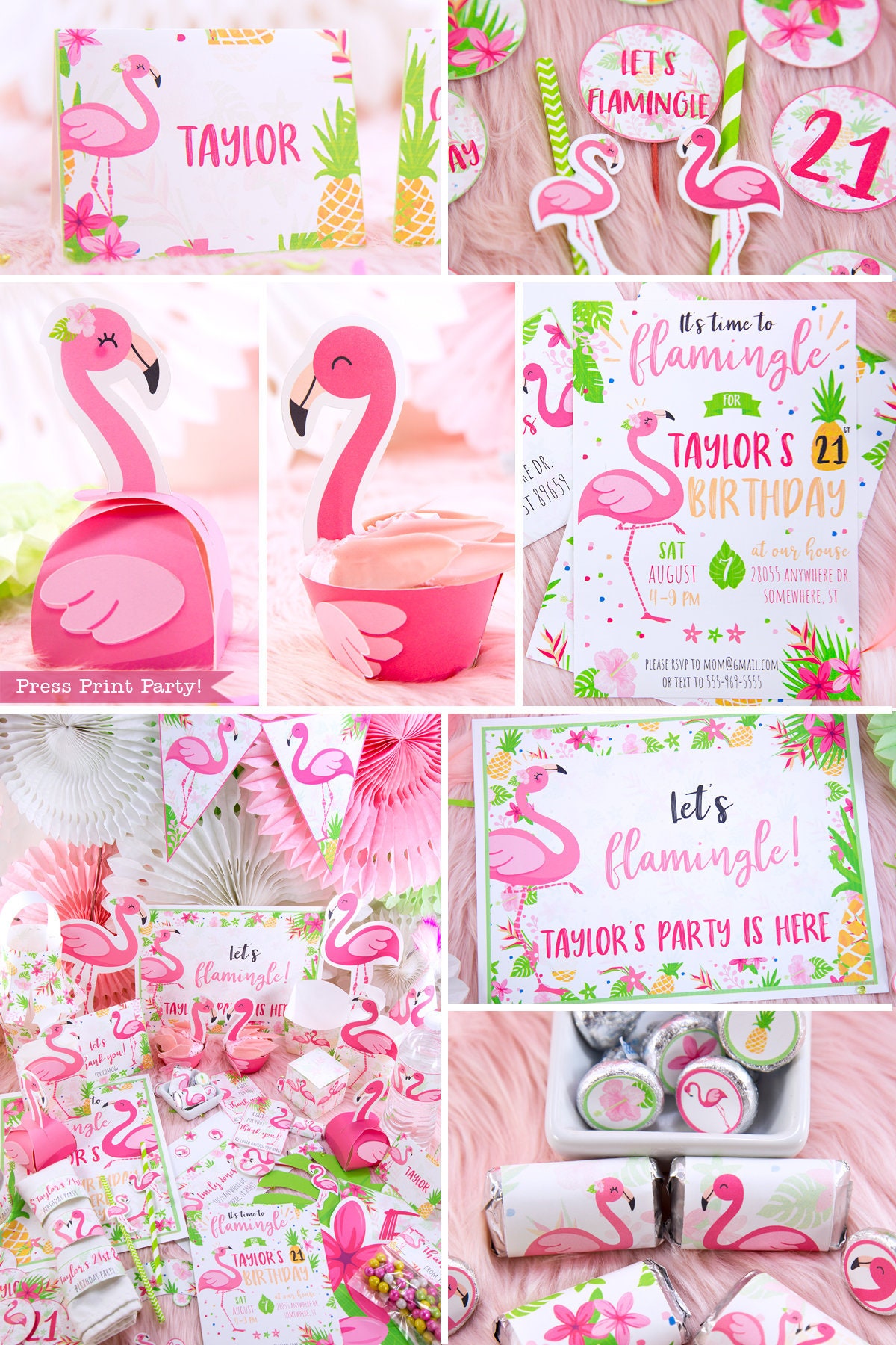Flamingo Party Decor Bundle Printables Party Supplies | Etsy Hong Kong