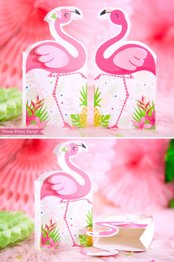 Flamingo Favor Bag Printable, Flamingo Birthday Favors, Lets Flamingle, Pink Flamingo, Tropical Party Favor Box, Pineapple, INSTANT DOWNLOAD Il_570xn