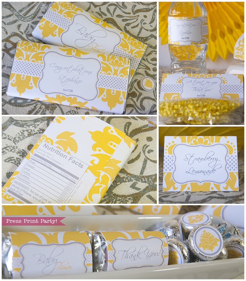 Yellow & Gray Baby Shower Decorations Printable Set, Gender Neutral Baby Shower, Unisex, Shower Invitation, w. Bonus Games, INSTANT DOWNLOAD image 5
