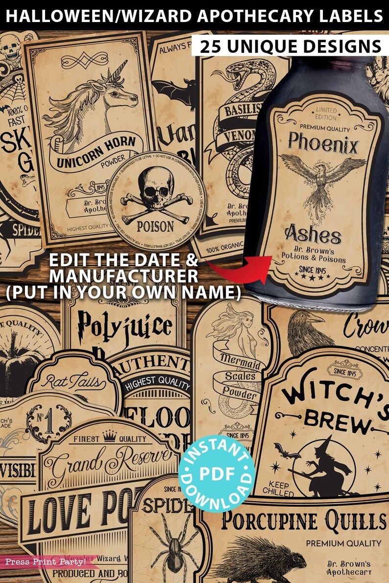 Apothecary Labels Printables Halloween Potion Bottle Labels - Etsy