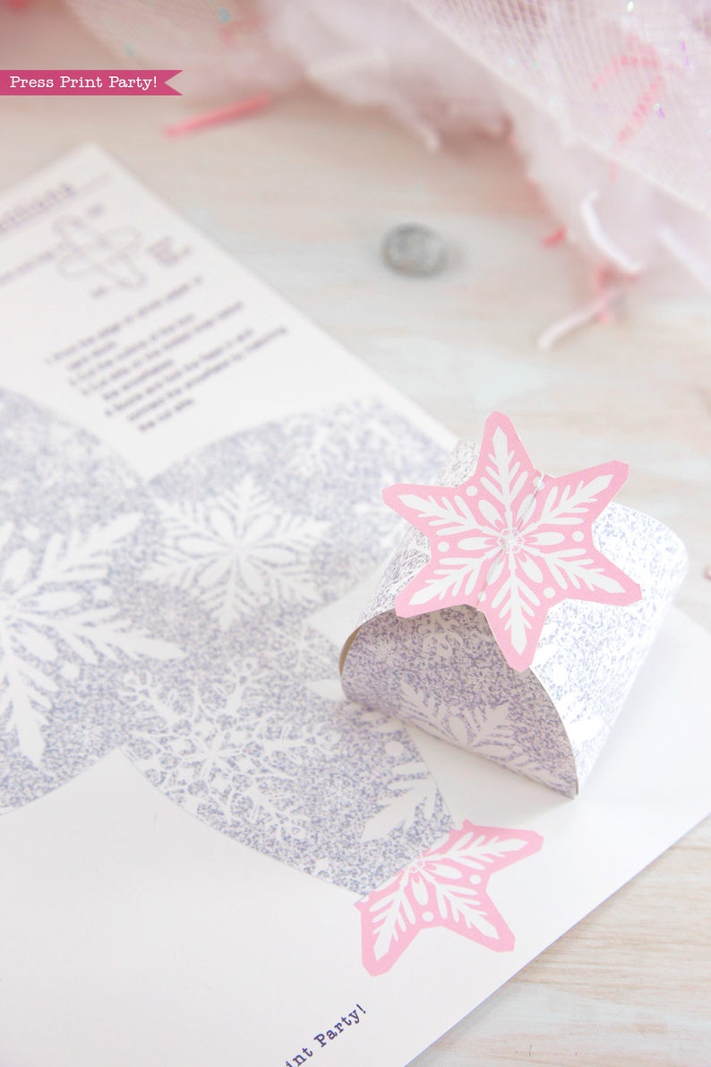 Snowflake Gift Box Printable, Pink & Silver, Winter Onederland Favor ...