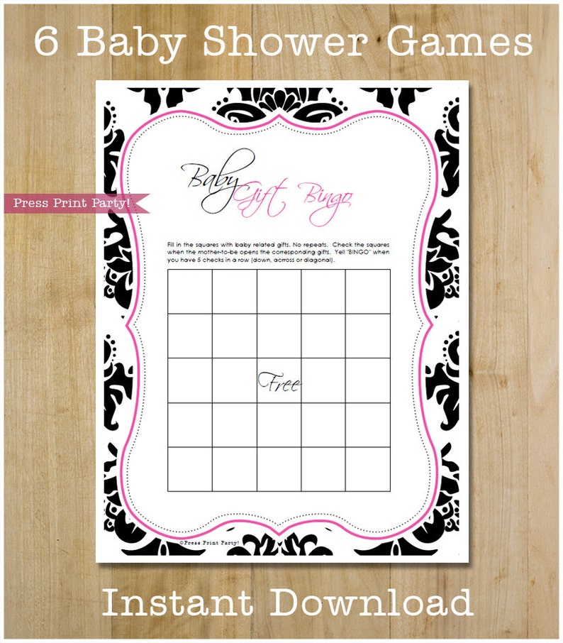 Baby Shower Game Pack Printable, Girl Baby Shower, Elegant Baby Shower, Black & Hot Pink Damask, Baby Scramble, Baby Bingo, INSTANT DOWNLOAD image 5