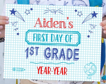 First Day of School Sign Printable, Notebook Grid, Editable name and year, Kindergarten to 12th Grade, Last day of school, INSTANT DOWNLOAD