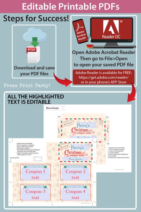 EDITABLE Christmas Coupon Book Printable Template Fun Gift Idea Diy Blank Coupon Template Stocking Stuffer Vintage INSTANT DOWNLOAD Etsy