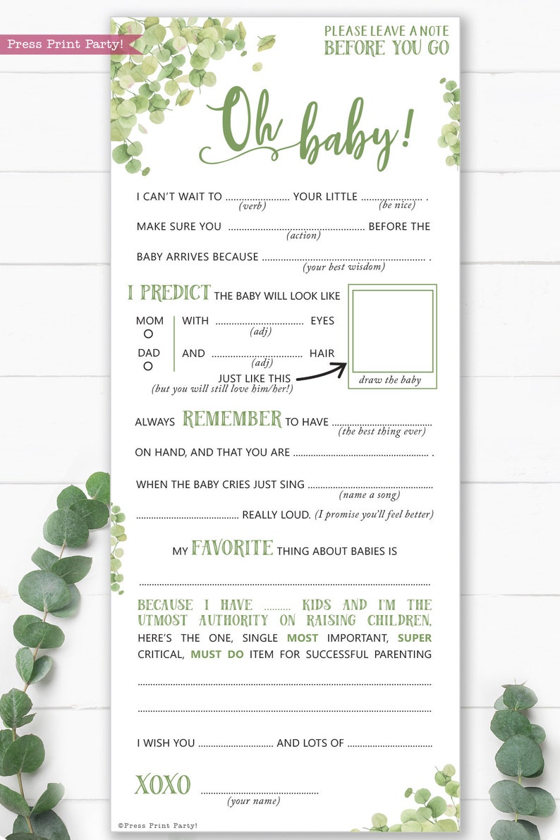Baby Shower Mad Libs Printable Baby Shower Games Advice - Etsy