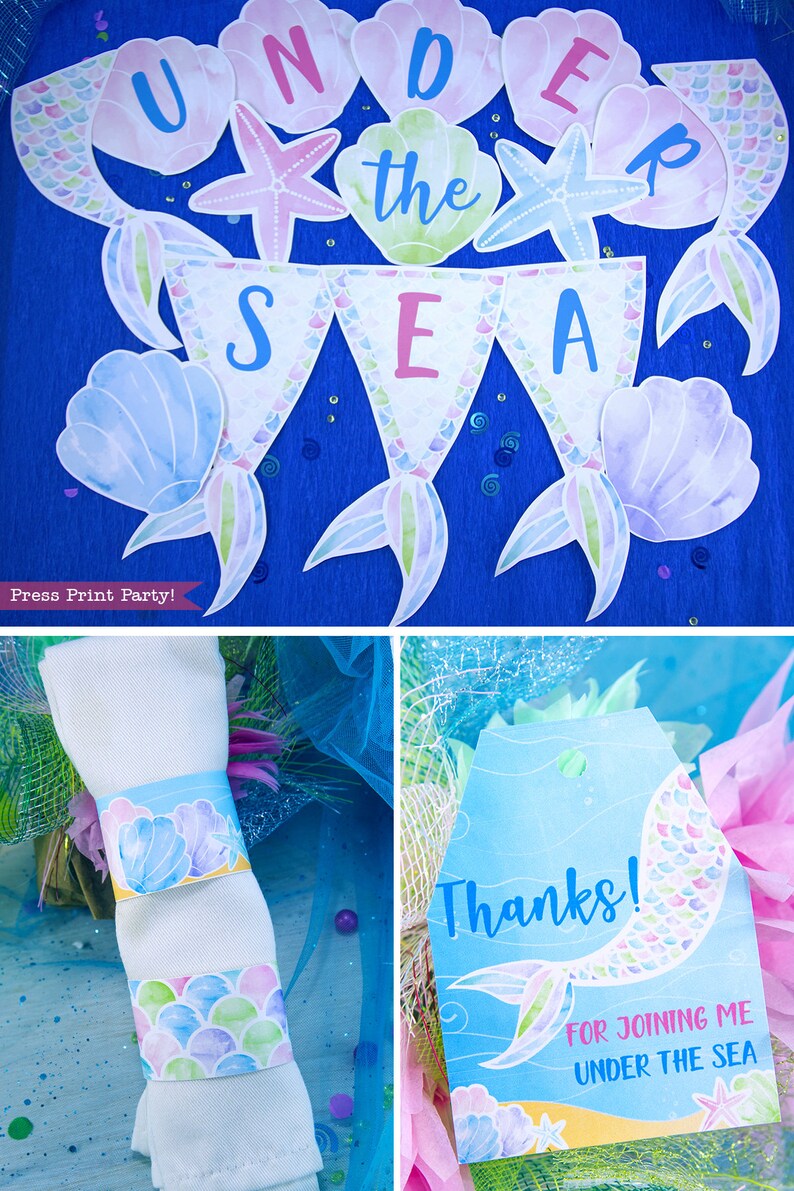 Mermaid Party Decorations Printables, Mermaid Party Supplies, Mermaid Decor Birthday, Mermaid Invitation, Under the sea, INSTANT DOWNLOAD image 7