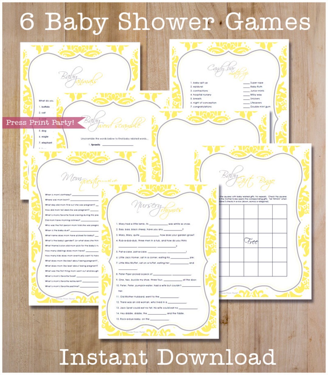 Baby Shower Games Printable Set, Gender Neutral Baby Shower Games ...