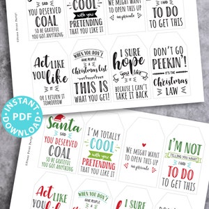 funny Christmas tags, holiday gift tags, 80 sayings black white and red and green color designs. Hilarious messages  Christmas gifts Gift for her, gift for him, gift for coworkers, gift for kids Gift wrapping white elephant Press Print Party!