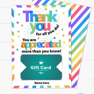 Thank You Gift Card Holder Printable, Teacher Appreciation , Nurse ...