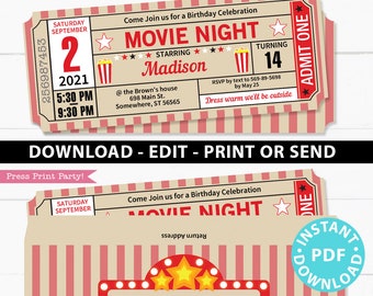 Movie Night Glitter Cake Topper - Popcorn & Ticket Decoration For Kid's Birthday, Retro Theater Party Theme - View #2