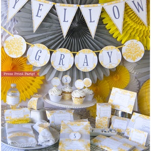 Yellow & Gray Baby Shower Decorations Printable Set, Gender Neutral Baby Shower, Unisex, Shower Invitation, w. Bonus Games, INSTANT DOWNLOAD image 1