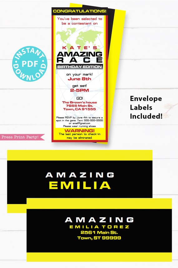 the amazing race party invitation printable editable route etsy