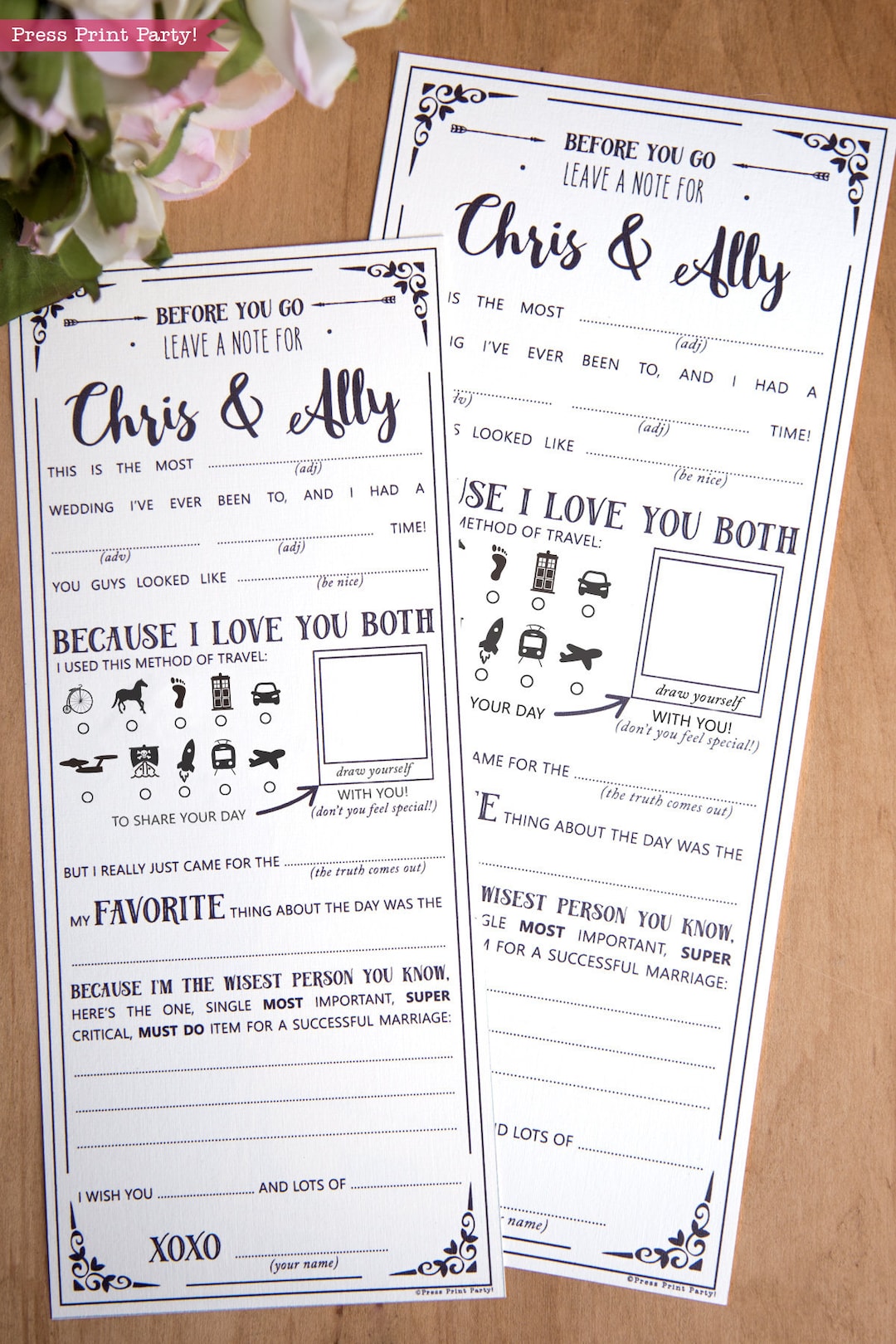 Wedding Mad Libs Printables, Draw Yourself Version, Marriage Advice ...