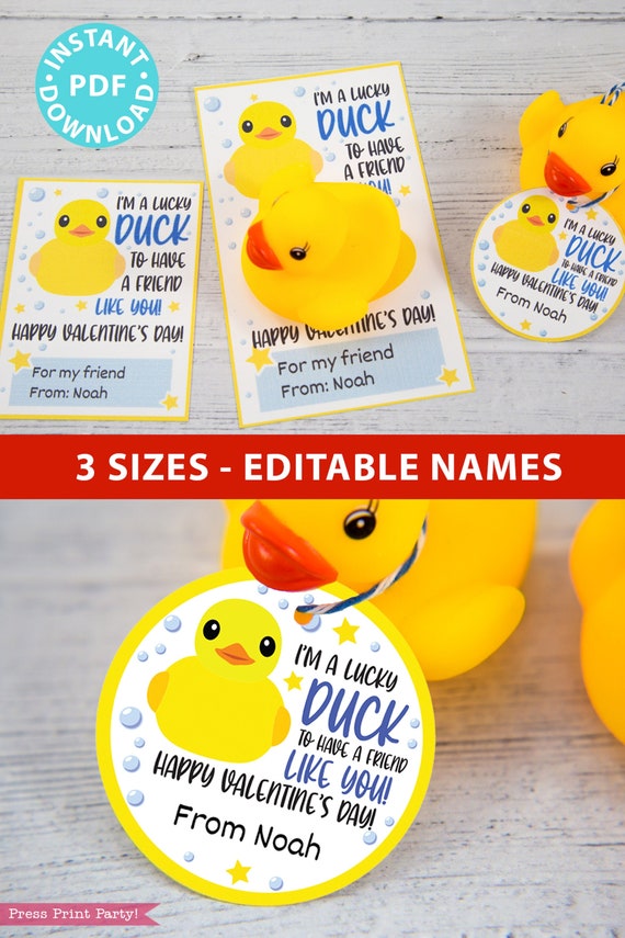 I'm a Lucky Duck to Have a Friend Like You Kids Valentine Card Printable, Blue, Gift Tag, School Classroom, Rubber Duck, INSTANT DOWNLOAD Il_570xn