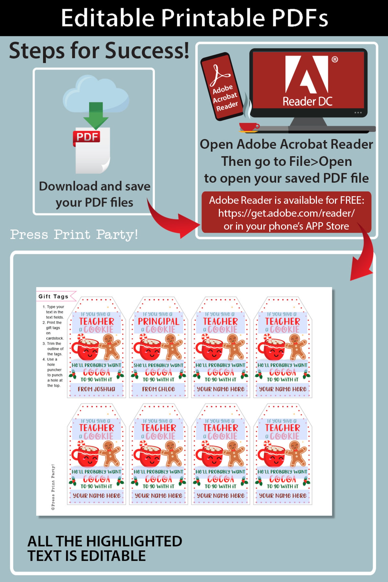 EDITABLE Christmas Teacher Gift Tags Printable for Cookies - Etsy