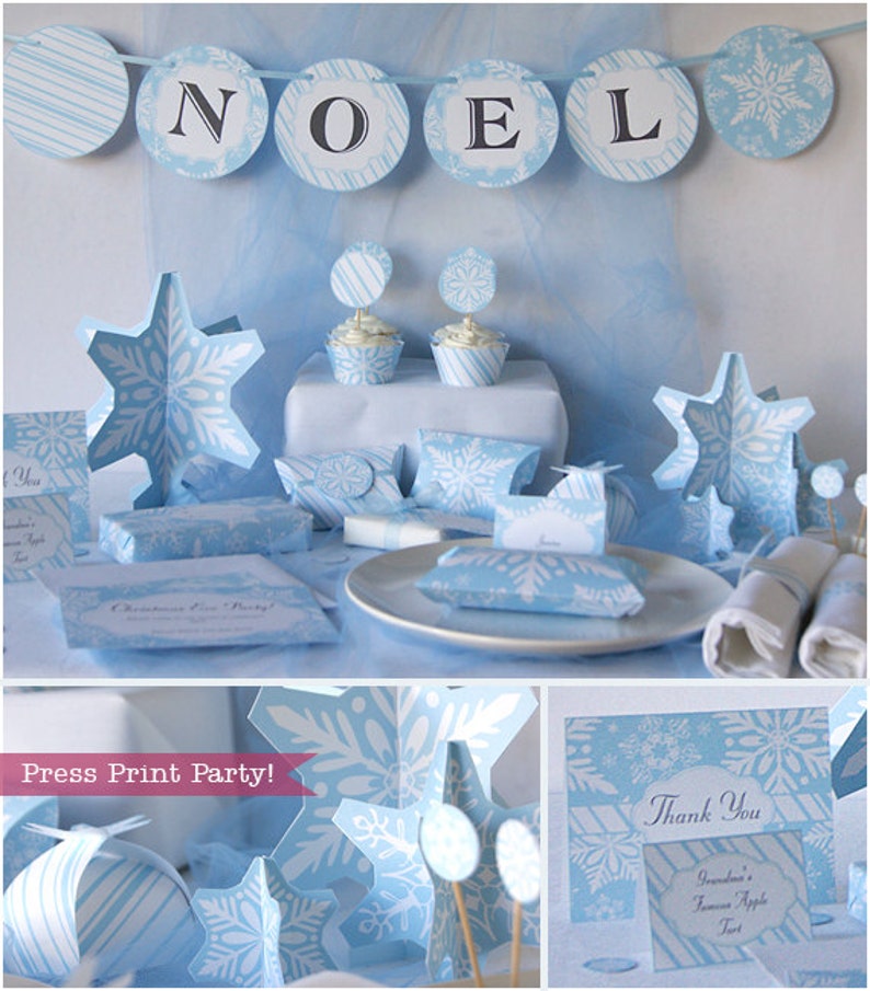 Christmas Frozen Party Printables  Frosty Blue Snowflakes  image 1