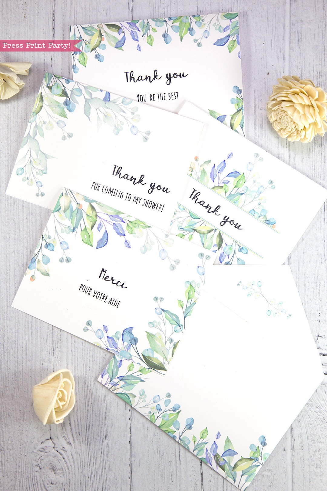 Wedding Thank You Cards With Envelope Printable Template Set - Etsy