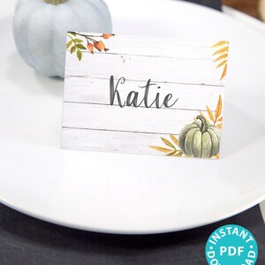 Thanksgiving Place Cards Printable Green Fall Pumpkin Place Card ...