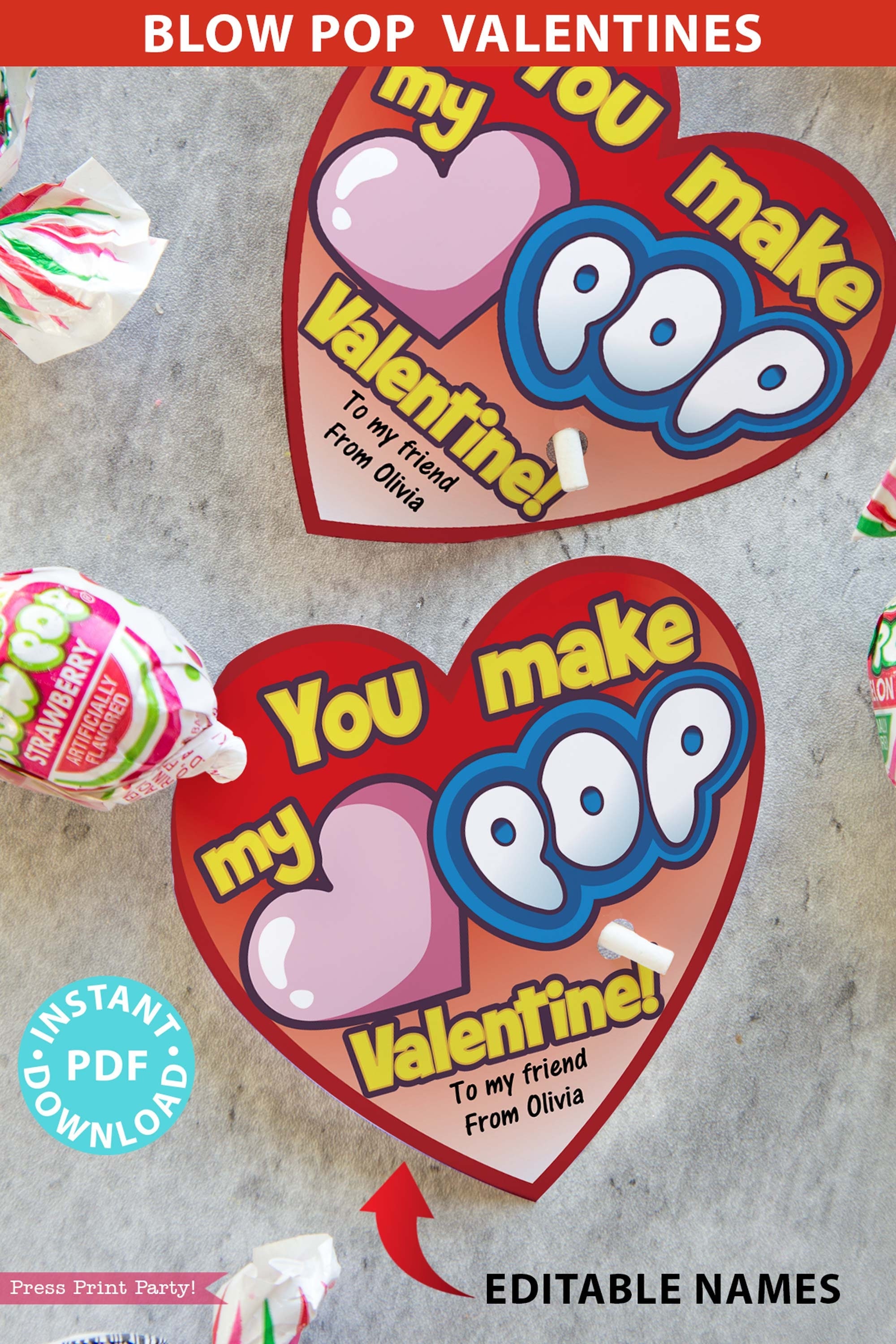 Blow Pop Valentine Printable Heart Template, Kids Valentines Cards,  EDITABLE, You Make My Heart Pop , Classroom Valentines, INSTANT DOWNLOAD -  Etsy, image size:2000x3000