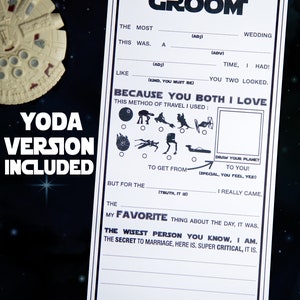 Imprimibles de Star Wars Wedding Mad Libs, Tarjetas de consejos matrimoniales, Boda nerd, Boda geek, Ciencia ficción, Libro de visitas Madlibs, 4 de mayo, DESCARGA INSTANTÁNEA imagen 3