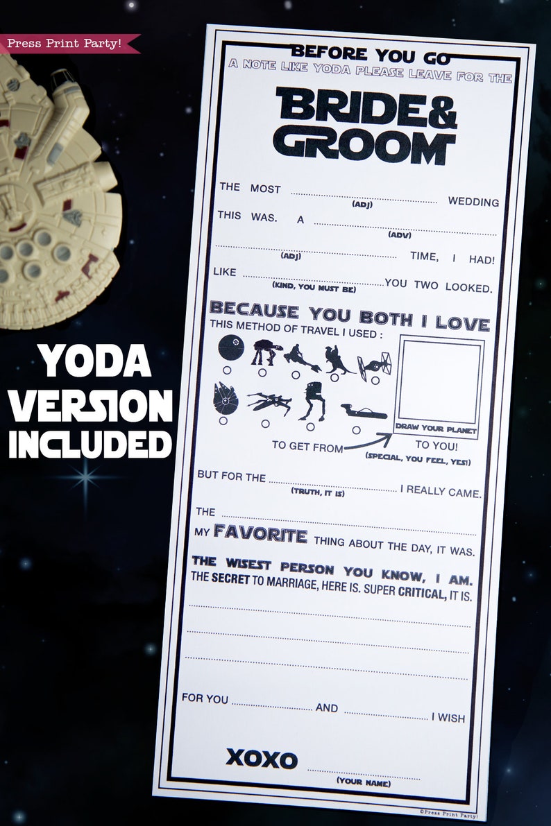 Imprimibles de Star Wars Wedding Mad Libs, Tarjetas de consejos matrimoniales, Boda nerd, Boda geek, Ciencia ficción, Libro de visitas Madlibs, 4 de mayo, DESCARGA INSTANTÁNEA imagen 3