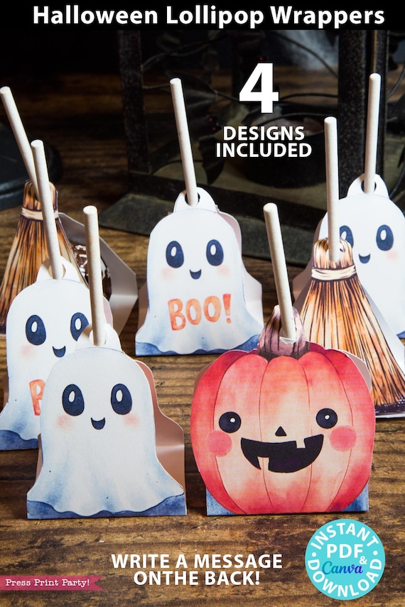 Halloween Lollipop Holders Printables Wrappers Custom Classroom Halloween Treat Tags for Kids Teacher Party Giveaway Gift Toosie Pop Class