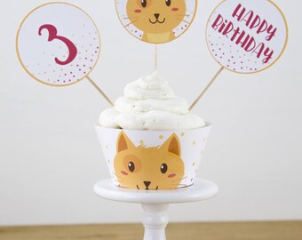 LeeLeeAn 48er Gold Glitzer Katzengesicht Cupcake Topper – Goldene Kitty-Cat-Deko Für Katzenpartys, Babypartys & DIY-Dekorationen – Inkl. Bambusspießen