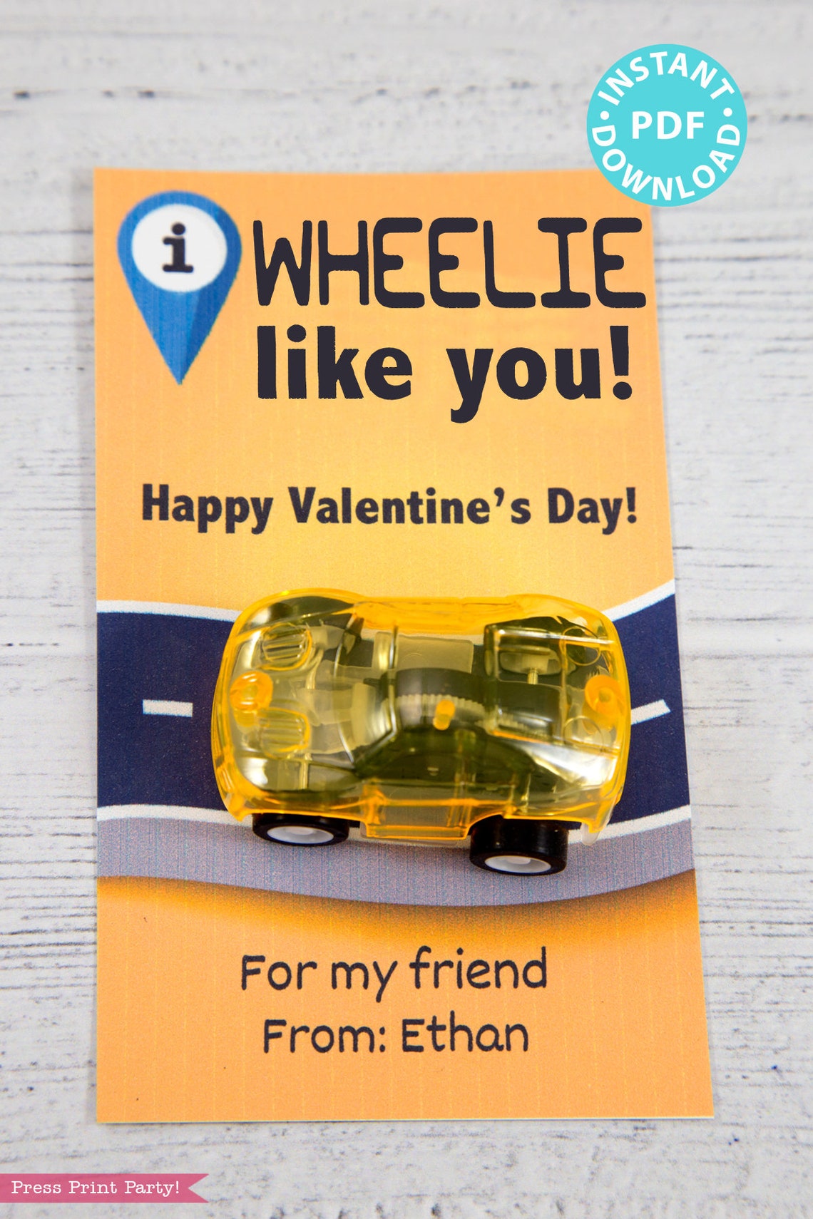 Toy Car Valentine Card Printable, I Wheelie Like You, Kids Valentines ...