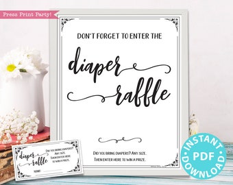 Diaper Raffle Tickets and Sign Printable, Baby Shower Game Template, Funny Baby Shower Activities, Rustic, Frame or Fold, INSTANT DOWNLOAD