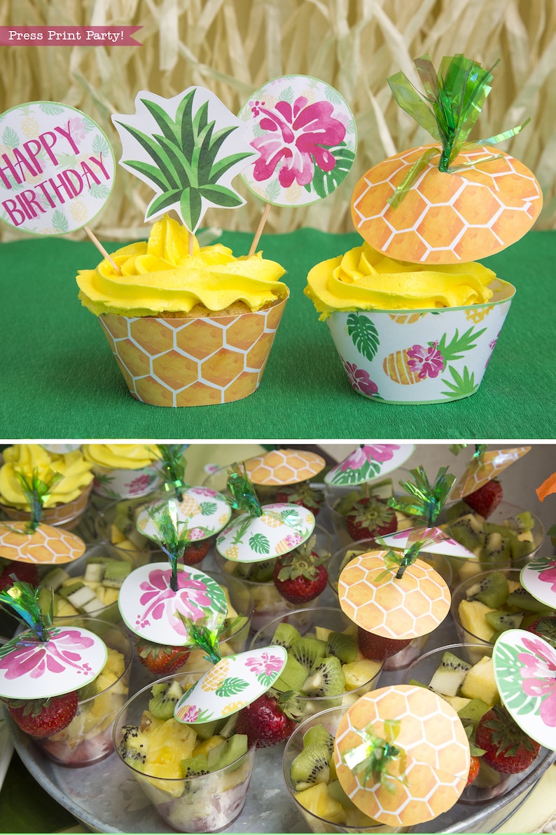 Pineapple Cupcake Wrappers Printable Hawaiian Party Decor - Etsy