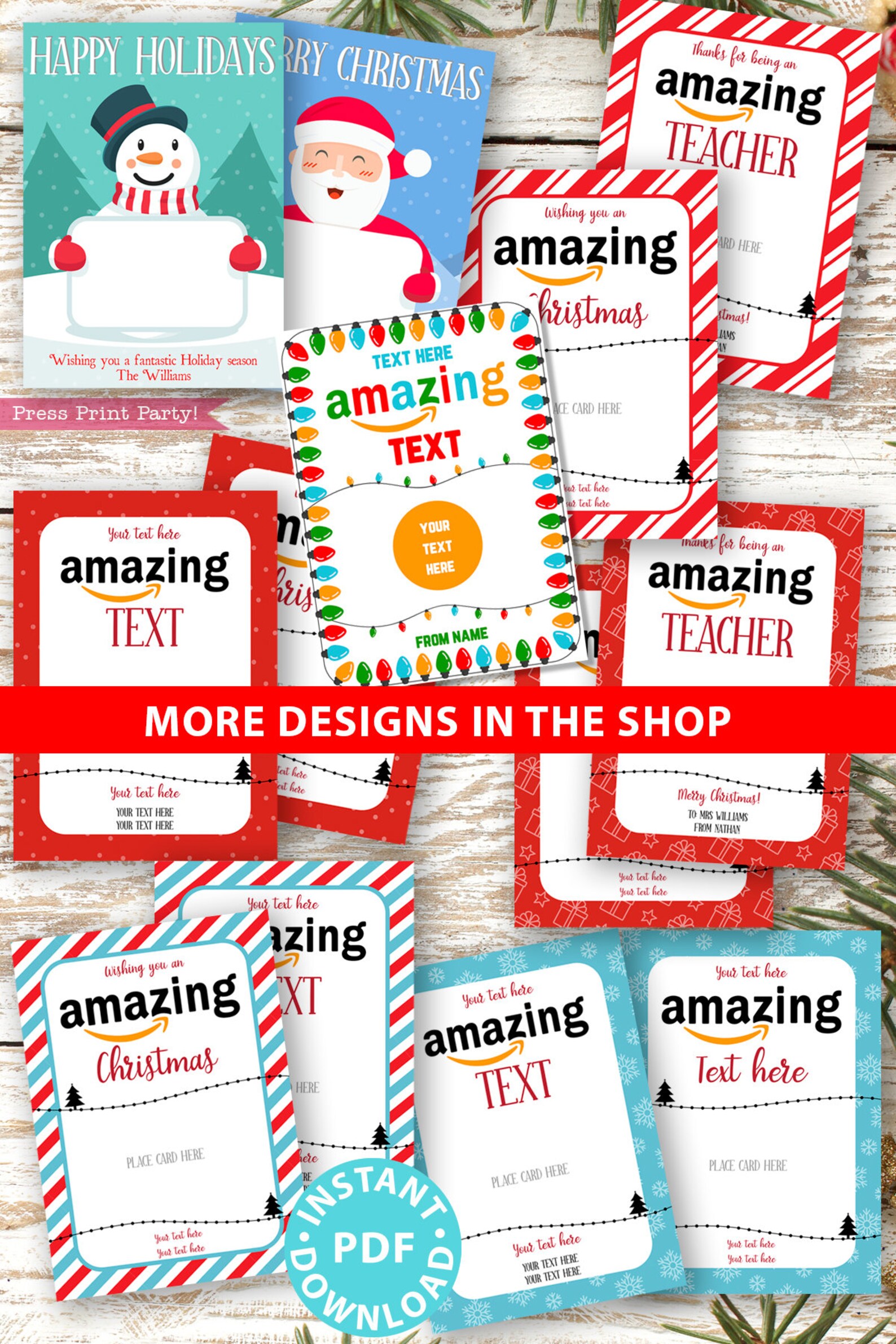 EDITABLE Amazon Gift Card Holder Christmas Printable Template - Etsy