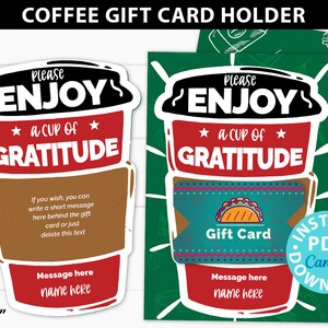 Porte-cartes café cadeau de remerciement pour professeur, carte de remerciement pour professeur, cadeau pour professeur, cadeaux pour professeur, Enjoy Cup Gratitude, TÉLÉCHARGEMENT IMMÉDIAT