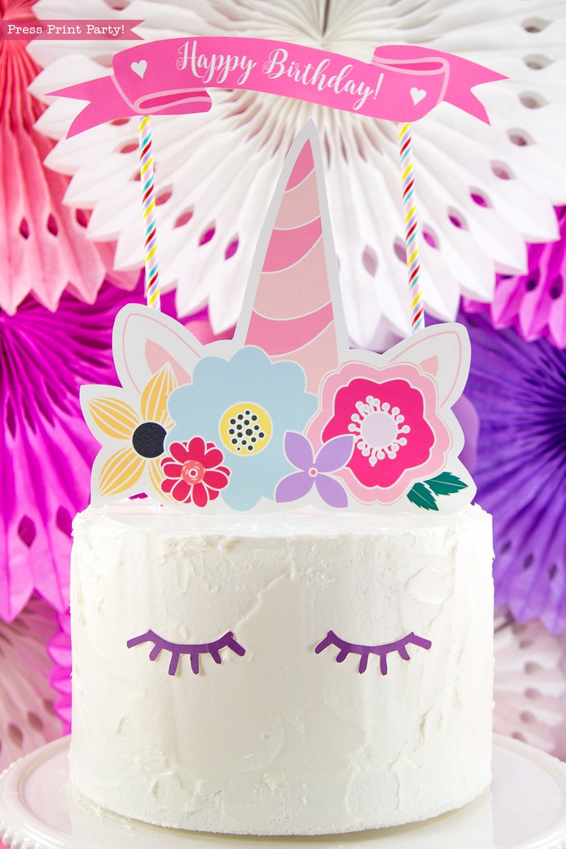 unicorn horn cake topper printable unicorn party table etsy