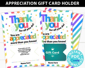 Thank You Gift Card Holder Printable, Teacher Appreciation week, Nurse, Staff, Assistant, Thanks for all You Do, Editable, INSTANT DOWNLOAD